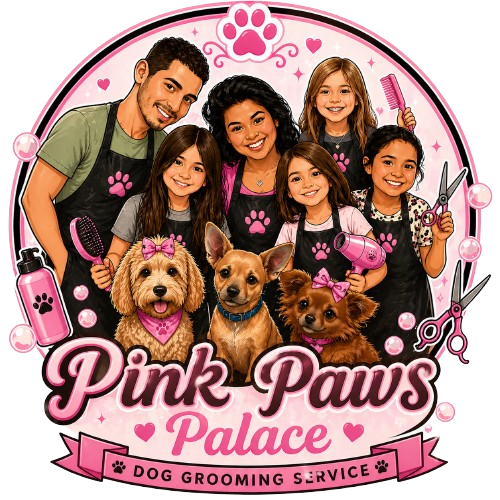 Pink Paws Palace dog grooming logo